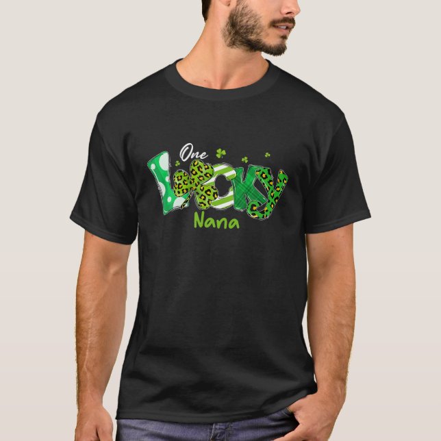 T-shirt Leopard Shamrock One Lucky Nana Jour de la Saint P (Devant)