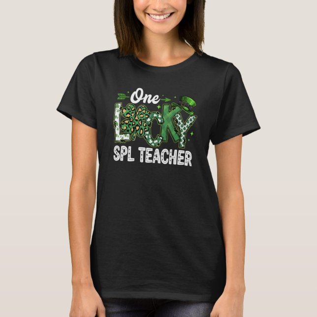 T-shirt Leopard Shamrock One Lucky Spl Enseignant St Patri (Devant)