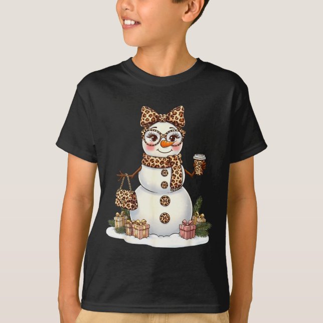 T-shirt Leopard Snowman With Sungles Funny Christmas Women (Devant)