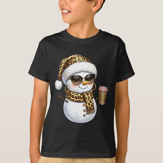 T-shirt Leopard Snowman With Sungles Funny Christmas Women (Devant)