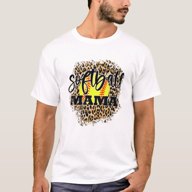 T-shirt Leopard Softball Maman Drôle Softball Mère de mama (Devant)