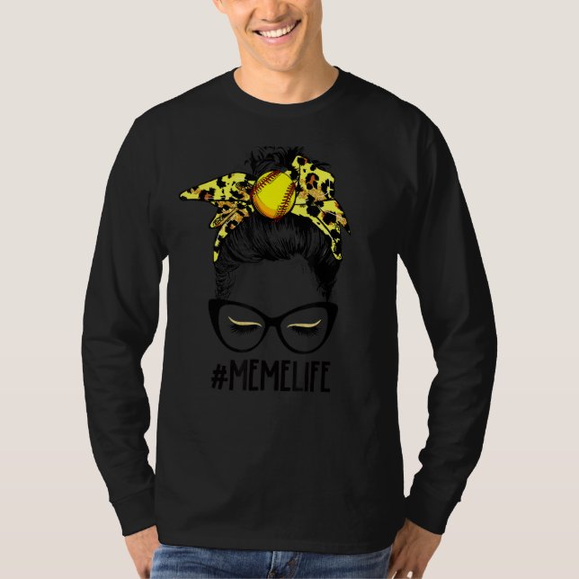 T-shirt Leopard Softball Mème Vie Messy Bun Jour Moth (Devant)