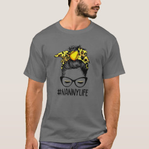 T-shirt Leopard Softball Nanny Life Messy Bun Jeu Jour Mot