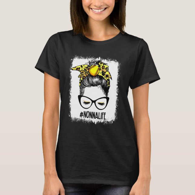 T-shirt Leopard Softball Nonna Life Messy Bun Jour Mot (Devant)