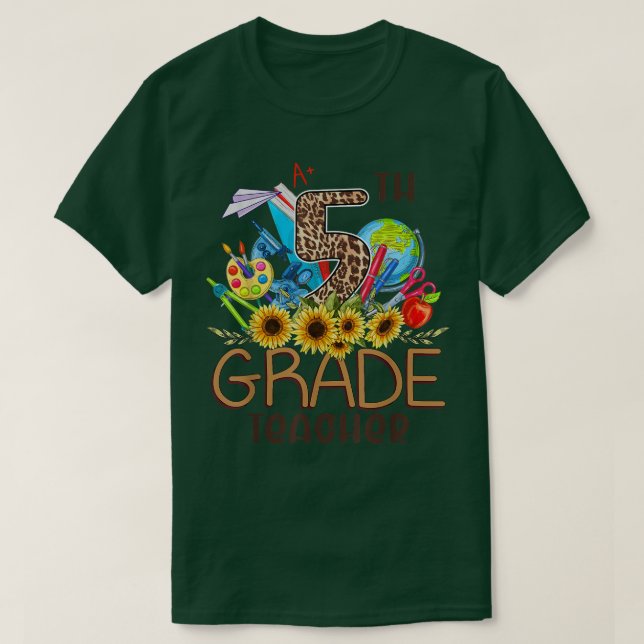 T-shirt Leopard Sunflower 5e année Enseignant Drôle Retour (Design devant)