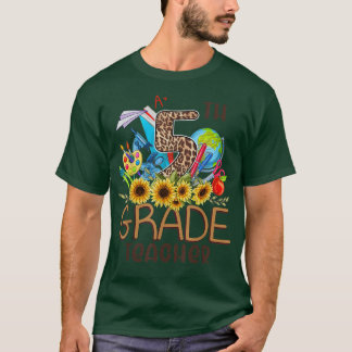 T-shirt Leopard Sunflower 5e année Enseignant Drôle Retour