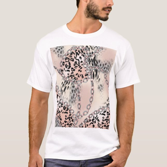 T-shirt Léopard textile : Motif à chaîne florale. (Devant)