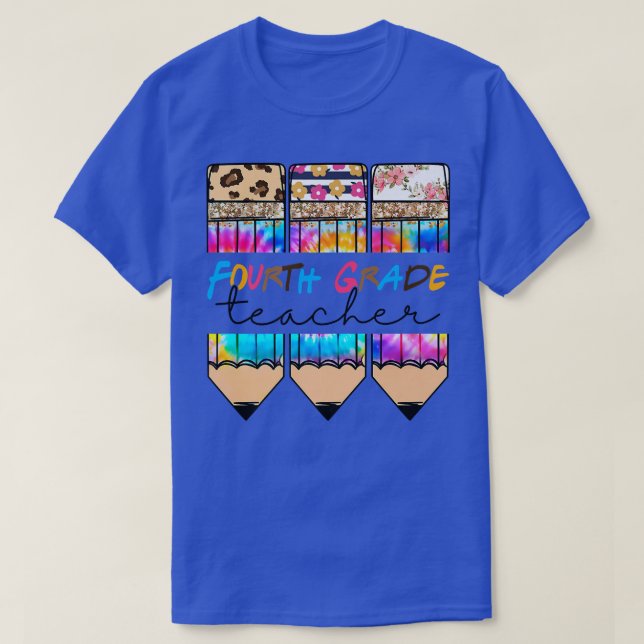 T-shirt Leopard Tie Dye Pencil, Enseignant de 4e année Ret (Design devant)