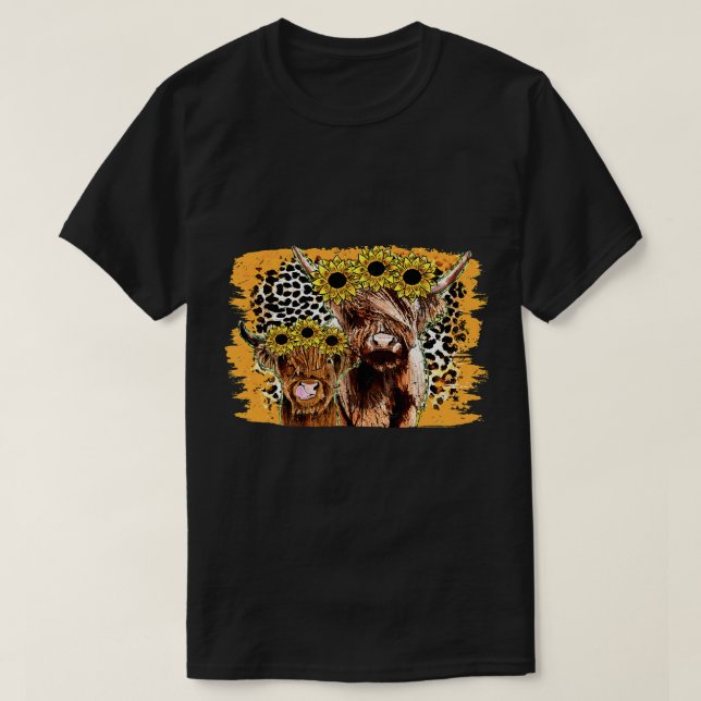 T-shirt Léopard Tournesol Highland Vache de l'Ouest Pays H (Design devant)