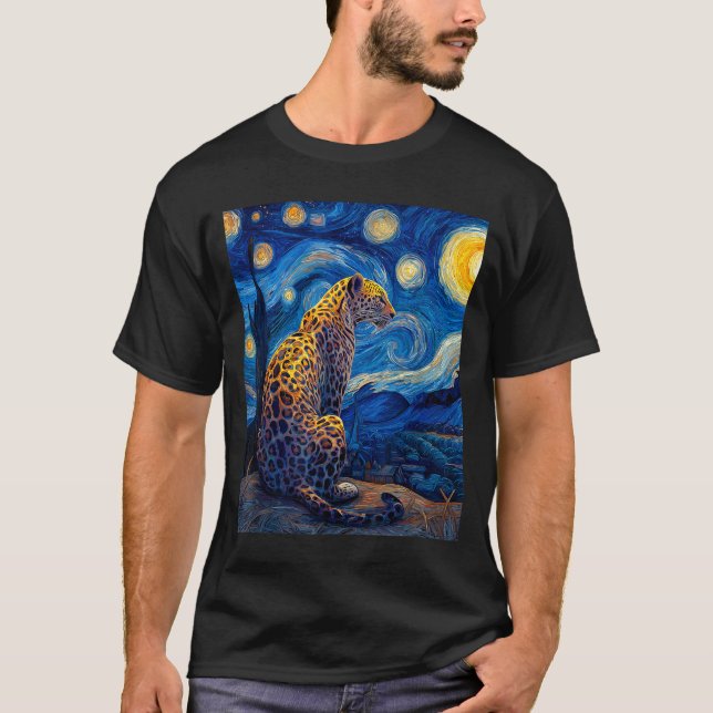 T-shirt Leopard - Van Gogh Style Starry Night Funny Graphi (Devant)