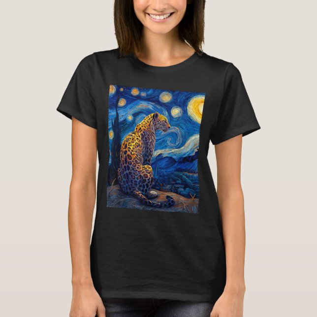T-shirt Leopard - Van Gogh Style Starry Night Funny Graphi (Devant)