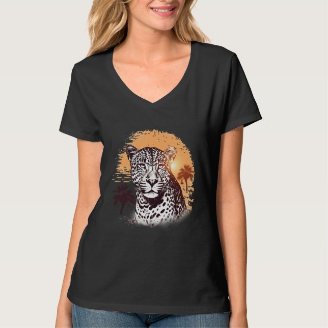 T-shirt Leopard vintage au coucher du soleil (Devant)