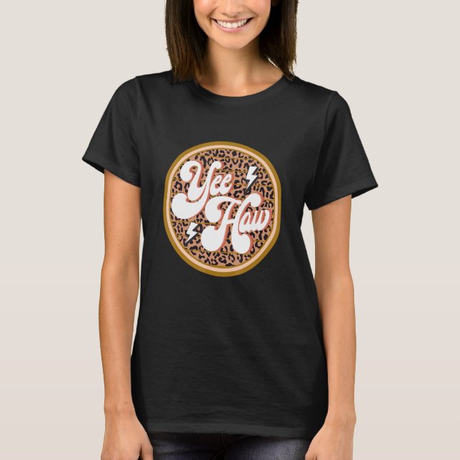 T-shirt Leopard Western Yeehaw Howdy Yall (Devant)