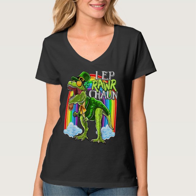 T-shirt Leprawrchaun St Patrick Day T Rex Dinosaur Lepre (Devant)