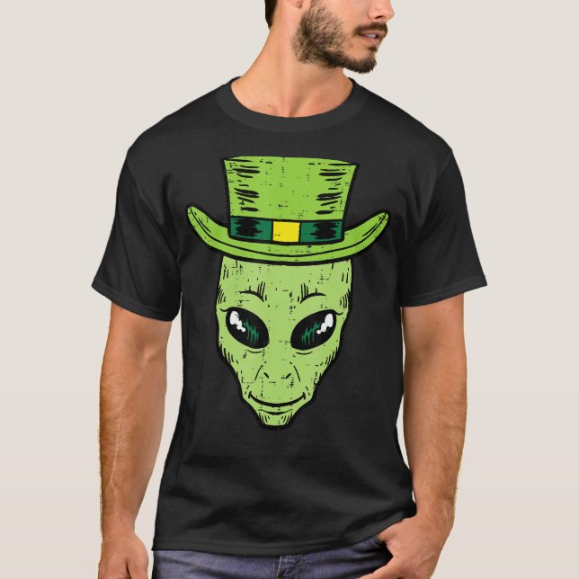 T-shirt Leprechaun Alien Tête Jour de la Saint Patrick Esp (Devant)