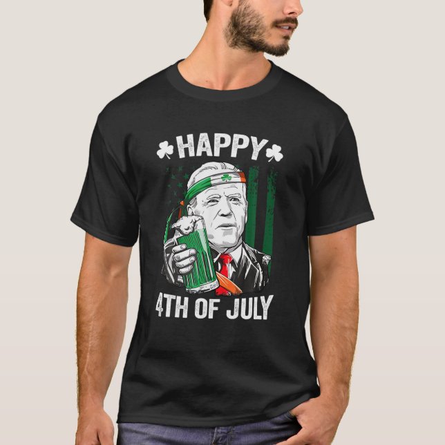 T-shirt Leprechaun Biden Happy 4 juillet Da de St Patrick (Devant)