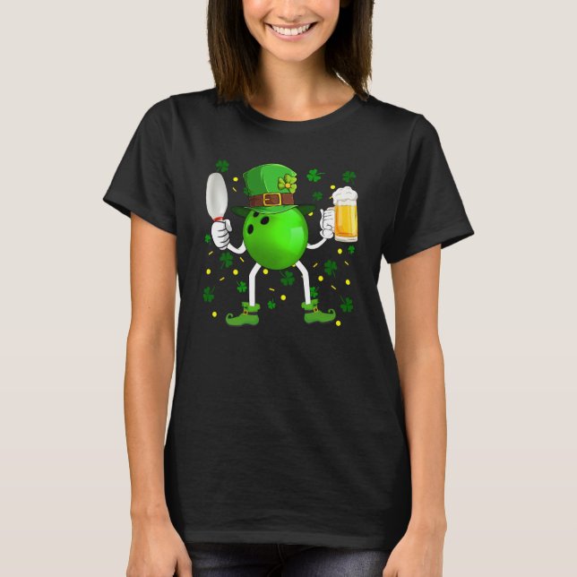 T-shirt Leprechaun Bowling Ball Pin & Glass Of Beer St Pat (Devant)