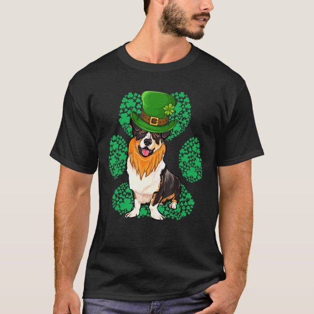 T-shirt Leprechaun Cardigan Welsh Corgi Jour de la Saint P (Devant)