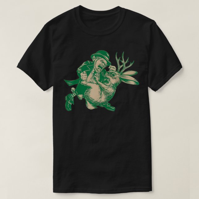 T-shirt LEPRECHAUN Combattre JACKALOPE Funny Mythologique  (Design devant)