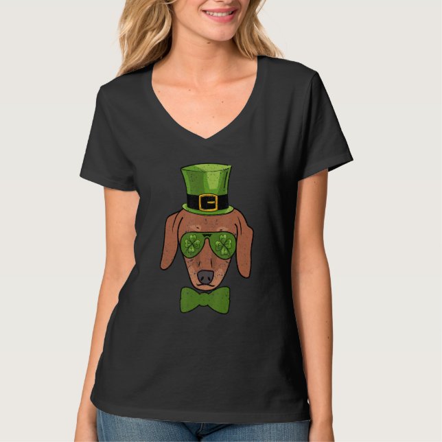T-shirt Leprechaun Dachshund Clover Glasses St Patricks Da (Devant)