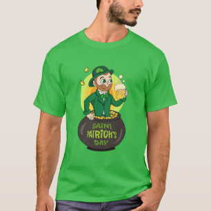 T-shirt Leprechaun de dessin dans une casserole d'or tenan