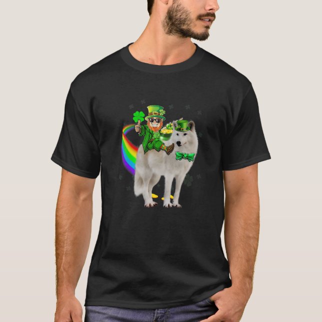 T-shirt Leprechaun équitation Samoyed Chien Jour de la Sai (Devant)