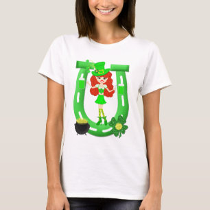 T-shirt Leprechaun fille à tête rouge de St Pat's Day