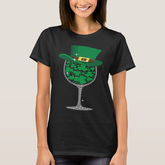 T-shirt Leprechaun Glass Of Wine Shamrock St Patrick's Day (Devant)