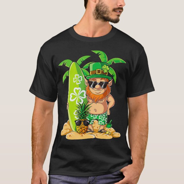 T-shirt Leprechaun Hawaiian Surfing de Saint Patrick (Devant)