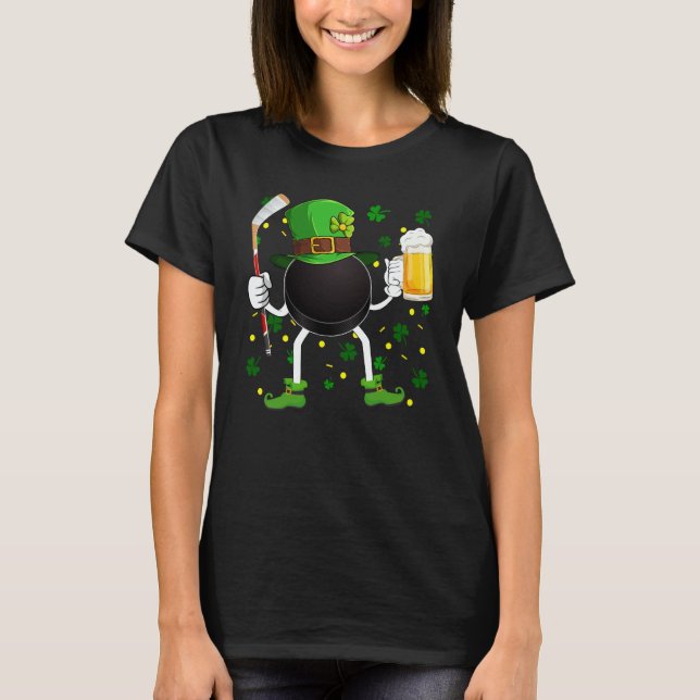 T-shirt Leprechaun Hockey Puck Stick & Glass Of Beer St Pa (Devant)