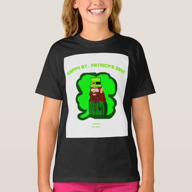 T-shirt Leprechaun Magic Girls Black Basic T Shirt (Devant)