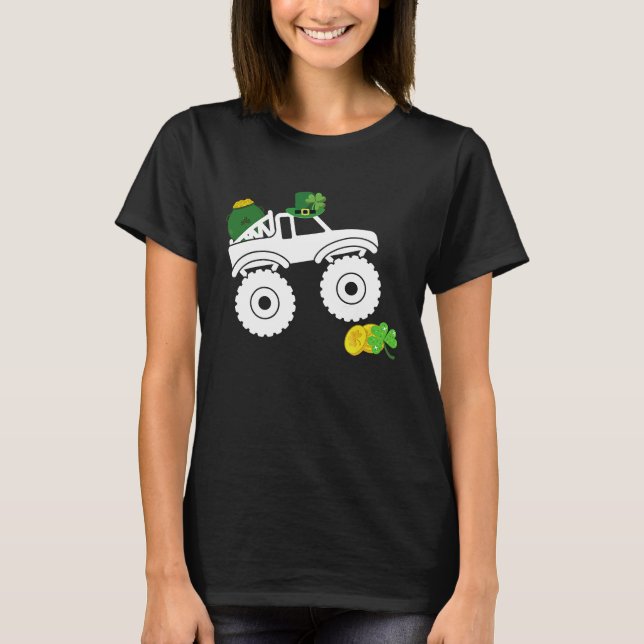 T-shirt Leprechaun Monster Truck Shamrock St Patrick Day B (Devant)