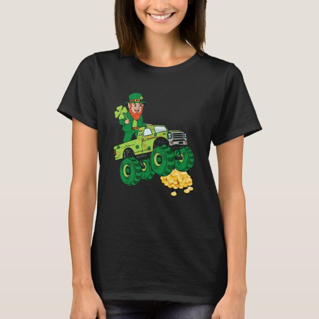 T-shirt Leprechaun Monster Truck Shamrock St Patrick Day B (Devant)