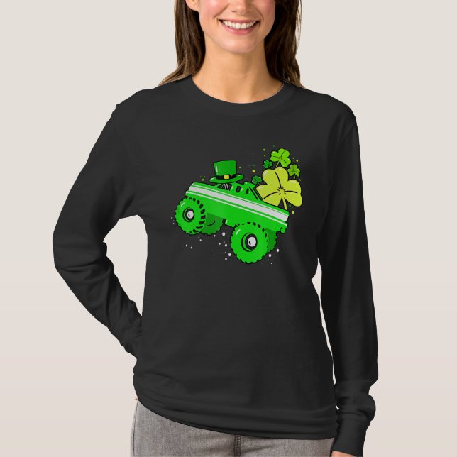 T-shirt Leprechaun Monster Truck Shamrock St Patrick Day B (Devant)