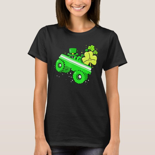 T-shirt Leprechaun Monster Truck Shamrock St Patrick Day B (Devant)
