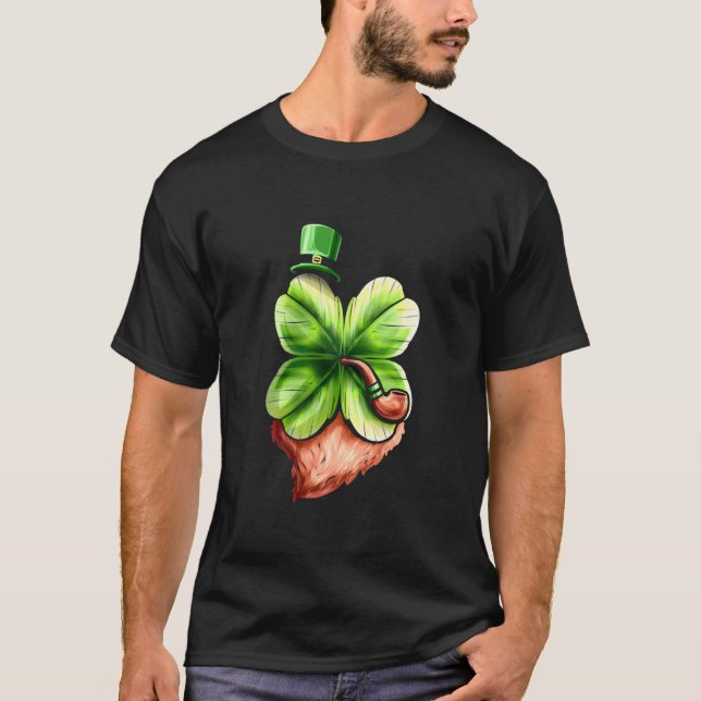 T-shirt Leprechaun Shamrock With Pipe Hat And Beard St Pat (Devant)