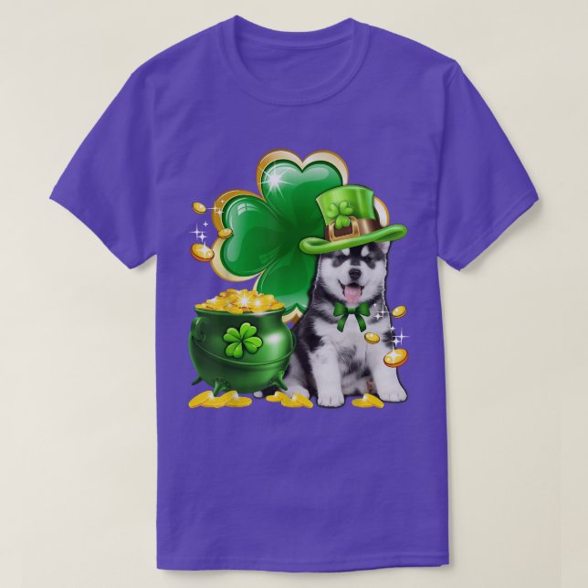 T-shirt Leprechaun Sibérie Husky Irlandais Shamrock Chien  (Design devant)