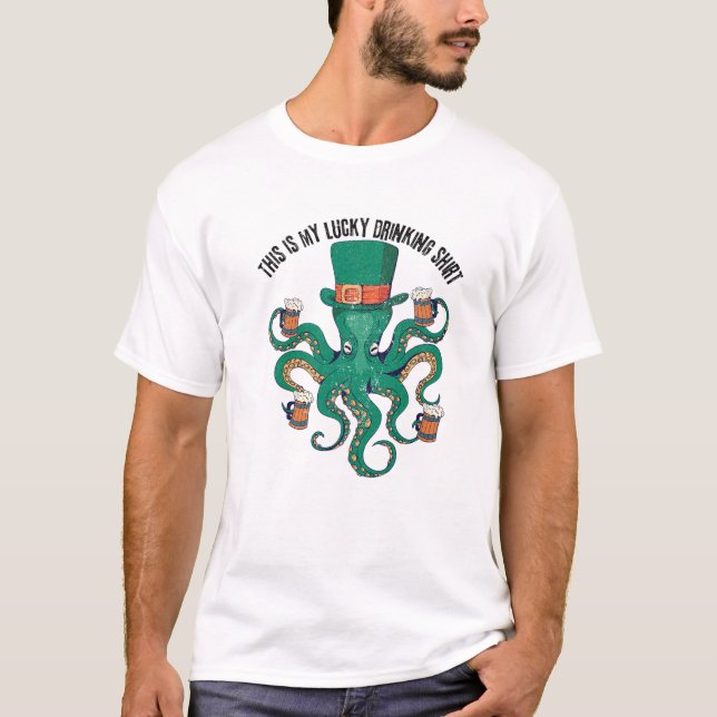 T-shirt Leprechaun This-Is-My-Lucky-Drinking-Octopus Part (Devant)