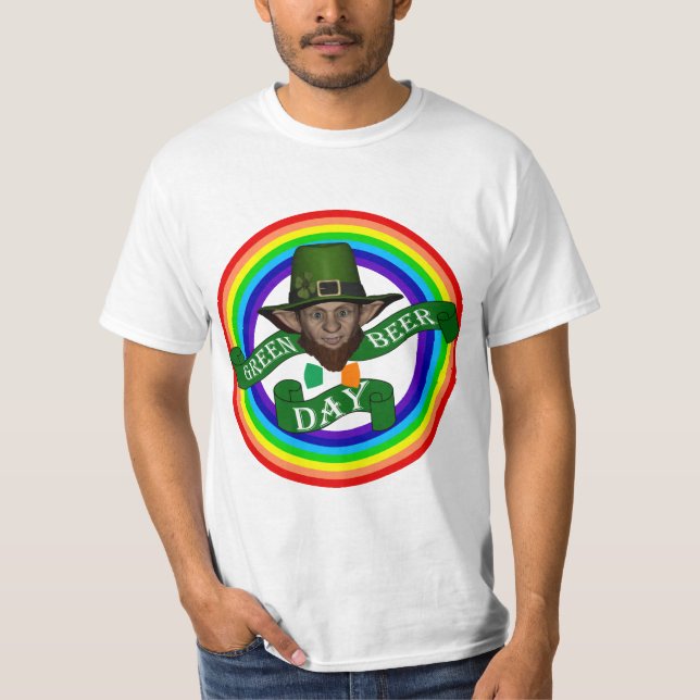 T-shirt Leprechaun vert et arc-en-ciel double (Devant)