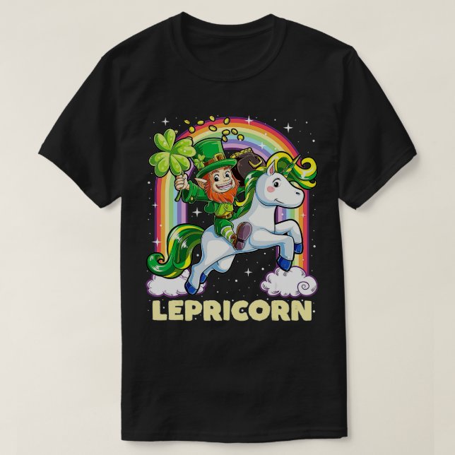 T-shirt Lepricorn Leprechaun équitation Unicorn St patrick (Design devant)