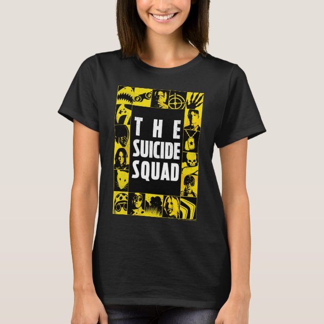 T-shirt L'équipe du suicide | Blocs d'icônes jaune et noir (Devant)
