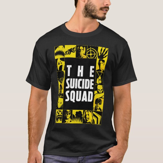 T-shirt L'équipe du suicide | Blocs d'icônes jaune et noir (Devant)