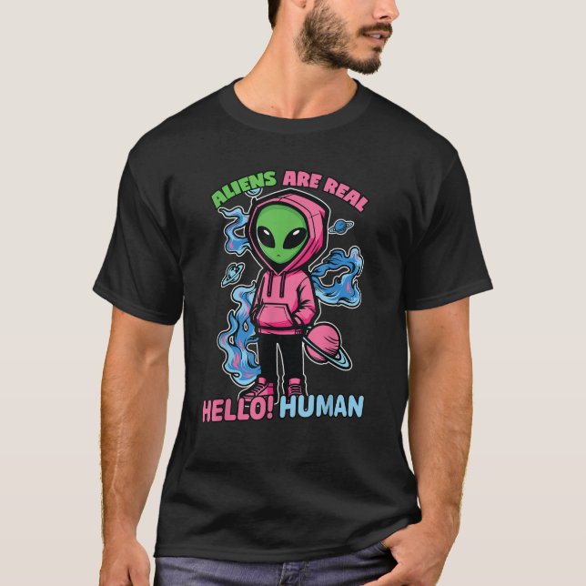T-shirt Les aliens sont réels drôle de dire conception d'U (Devant)