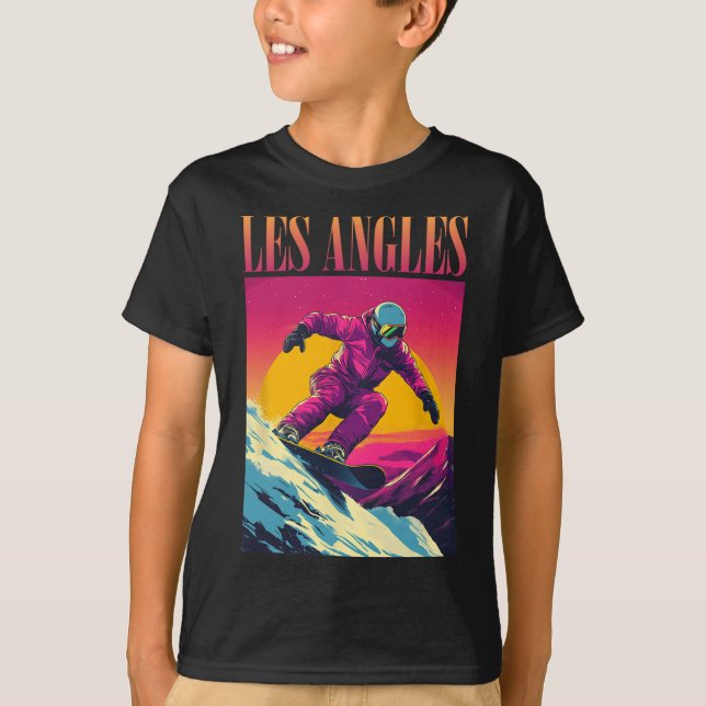 T-shirt Les Angles France Retro Snowboard (Devant)