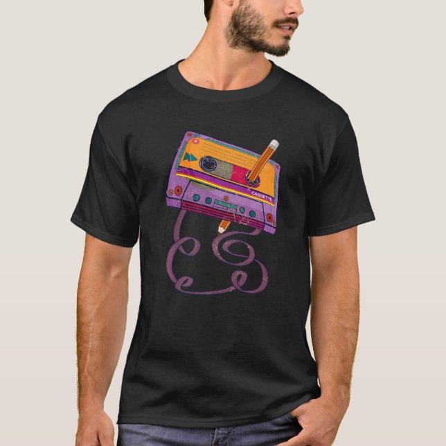 T-shirt les années 70 80s Cassette Tape Pencil 1980s Musiq (Devant)
