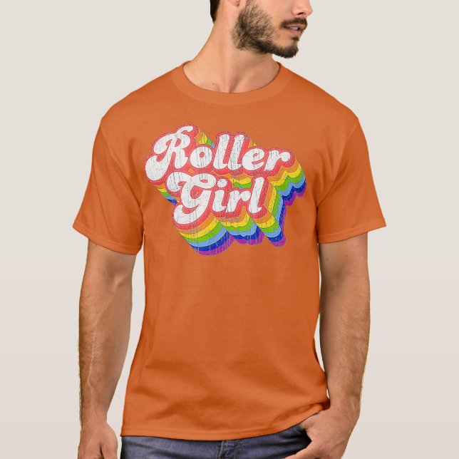 T-shirt les années 70 Retro Disco Rainbow Roller Girl Roll (Devant)