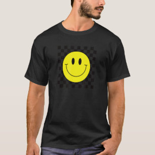 T-shirt les années 70 Sourire Jaune Face mignonne À damier