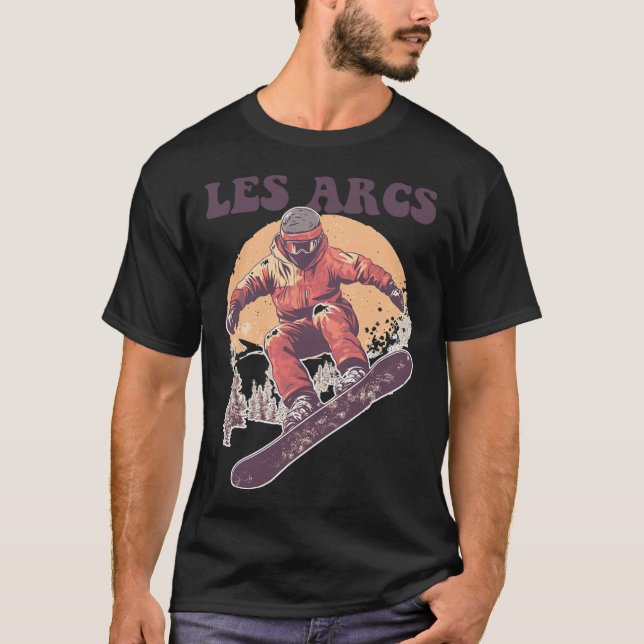 T-shirt Les Arcs France Retro Snowboard (Devant)