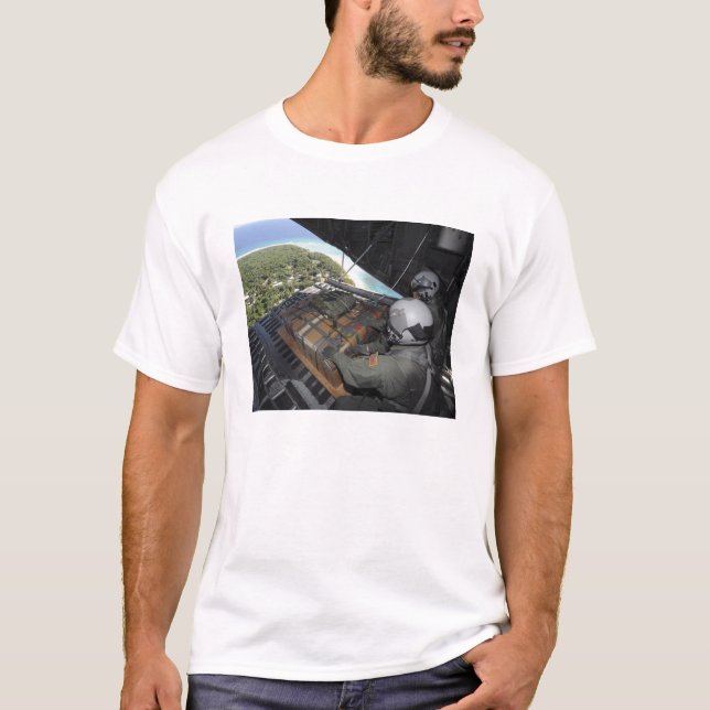 T-shirt Les aviateurs poussent une palette de biens donnés (Devant)