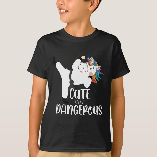 T-shirt Les beaux arts martiaux Dangereux Karaté Unicorn (Devant)